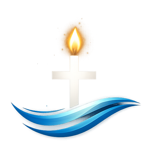 Lit candle on blue waves icon | River of Prayer
