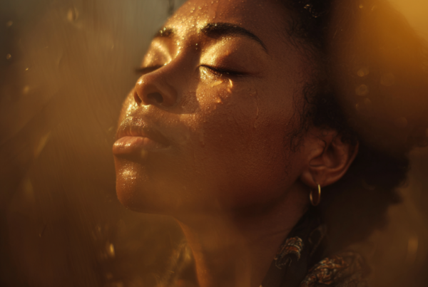 Woman with face lifted to the sky trusting God when He seems silent and nothing is moving