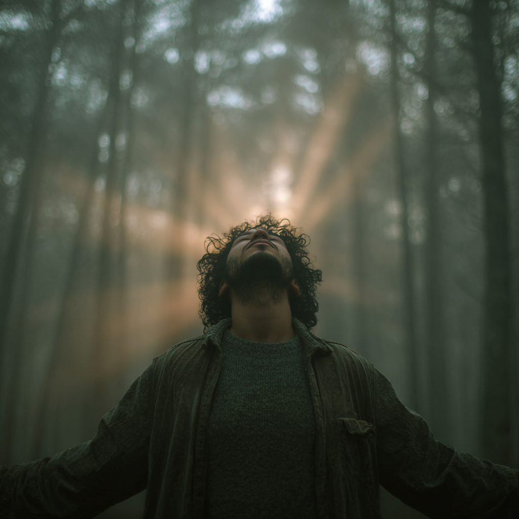 Person with face lifted to the sky trusting God when He seems silent and nothing is moving